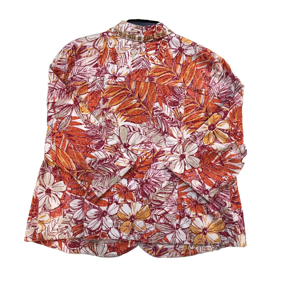 Ruby Rd Blazer Womens 24W Red Orange Floral Button Front Beaded Cotton Jacket - Picture 8 of 8